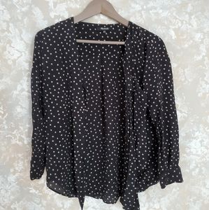 Madewell Silk Star Scatter Blouse Tie Sleeve Top Black Size small in EUC